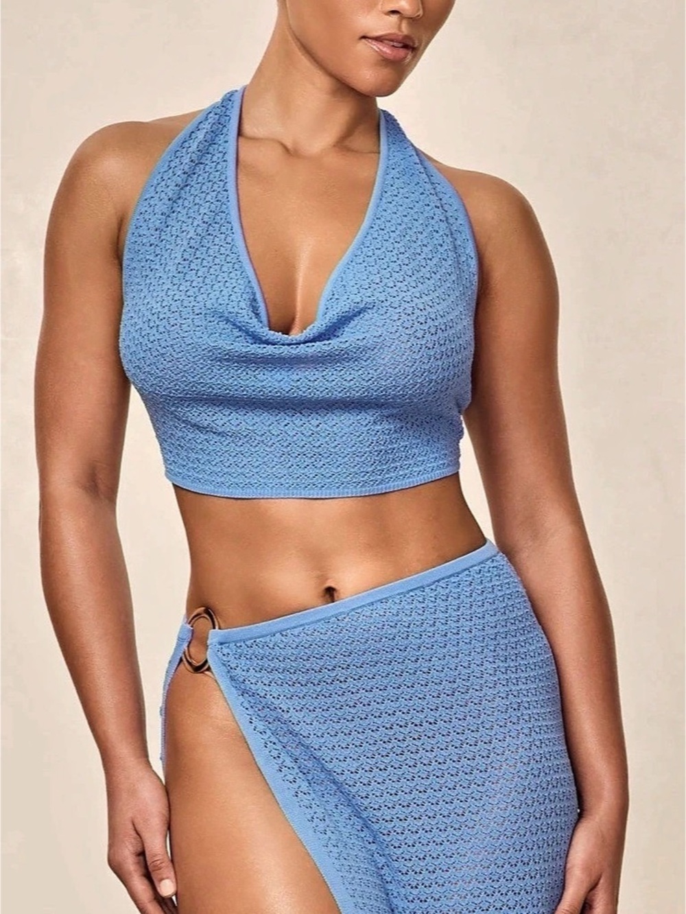 BULA COWL NECK TOP - AZURE LACE CROCHET Monday swim - NEW with tags